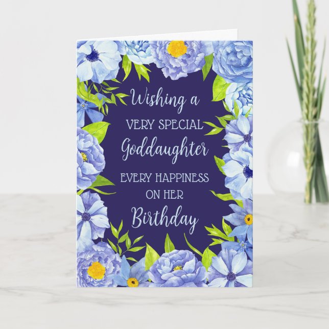 Blue Flowers Goddaughter Birthday Card (Front)