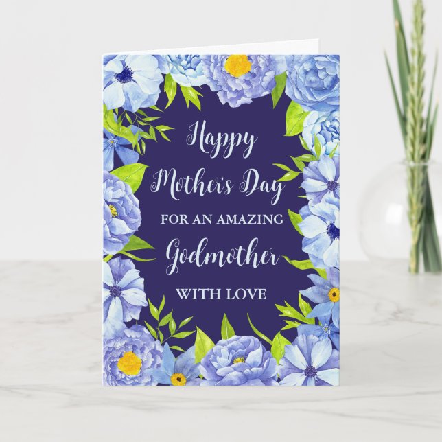 Blue Flowers Godmother Happy Mother's Day Card (Front)