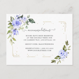 Blue Flowers Gold Glitter Wedding Accommodations Enclosure Card