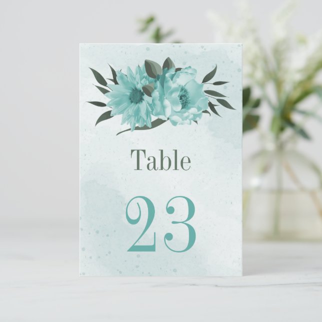  blue flowers greenery botanical table number (Standing Front)