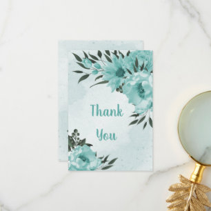 blue flowers greenery botanical thank you card