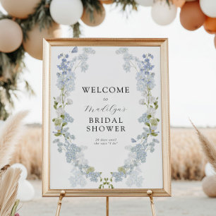 Blue Flowers Greenery Bridal Shower Welcome Sign