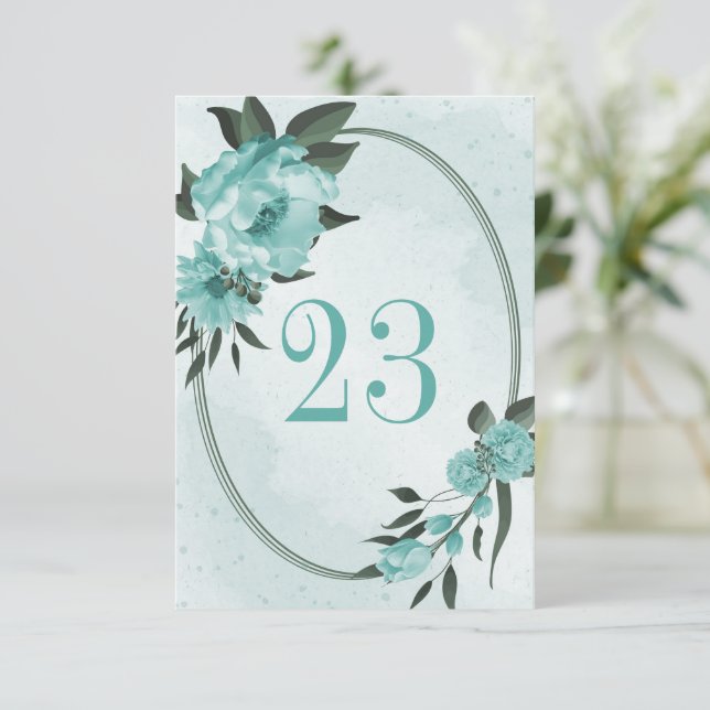  blue flowers greenery geometric table number (Standing Front)