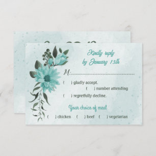 blue flowers greenery meal choice RSVP card