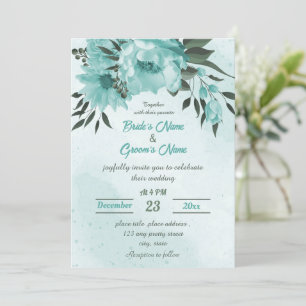 blue flowers greenery wedding invitation
