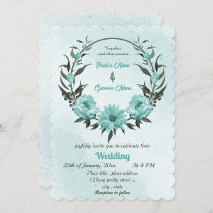 blue flowers greenery wedding invitation