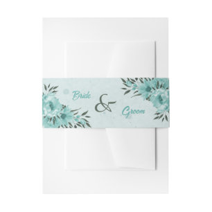 blue flowers greenery wedding invitation belly band