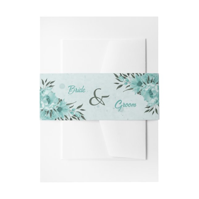  blue flowers greenery wedding invitation belly band (Front Example)