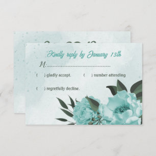 blue flowers greenery wedding RSVP card