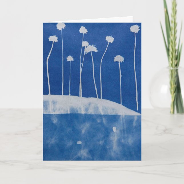 Blue Flowers Greeting Card Blank Inside  (Front)