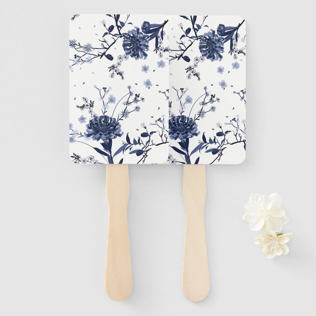 Blue flowers hand fan (Front and Back)