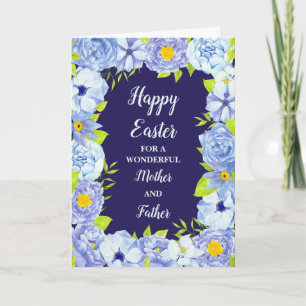 Blue Flowers Happy Easter and Mother and Father Holiday Card