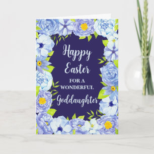 Blue Flowers Happy Easter Goddaughter Holiday Card