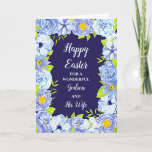 Blue Flowers Happy Easter Godson and His Wife Holiday Card
