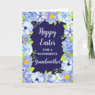 Blue Flowers Happy Easter Grandmother Holiday Card