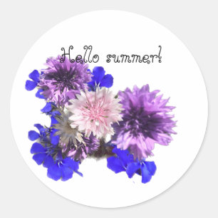 Blue flowers , hello summer! classic round sticker