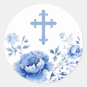 Blue Flowers Holy Cross Sticker