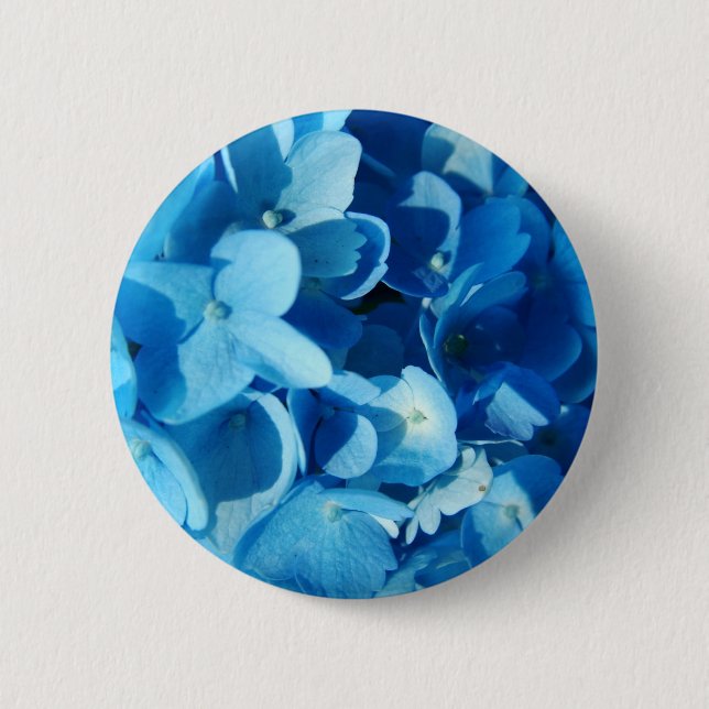 Blue flowers, hydrangea 6 cm round badge (Front)