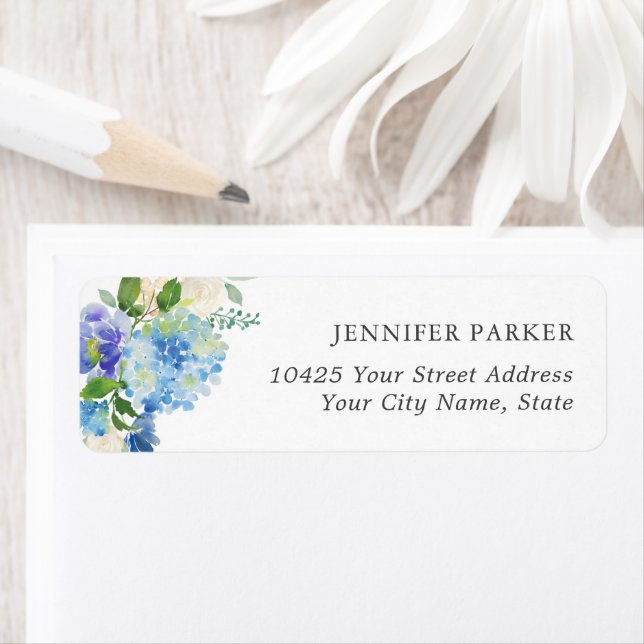 Blue Flowers hydrangeas Return Address Labels (Insitu)