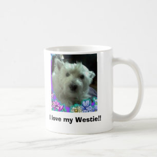 blue flowers, I love my Westie!! Coffee Mug