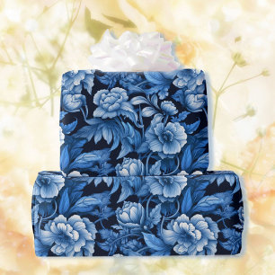 Blue Flowers In A Large Scale Giftwrap Wrapping Paper
