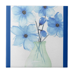 Blue flowers in a vase Note Cards Ceramic Tile