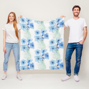 Blue flowers in a vase Note Cards Fleece Blanket
