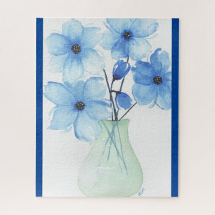 Blue flowers in a vase Note Cards Jigsaw Puzzle