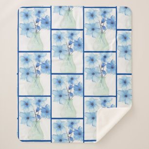 Blue flowers in a vase Note Cards Sherpa Blanket