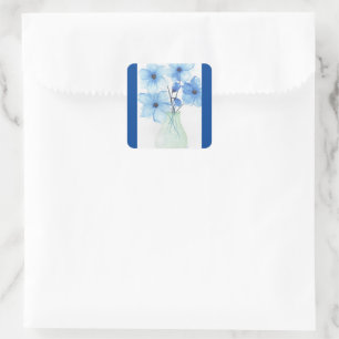 Blue flowers in a vase Note Cards Square Sticker