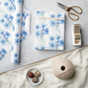 Blue Flowers in glass vase Wrapping Paper