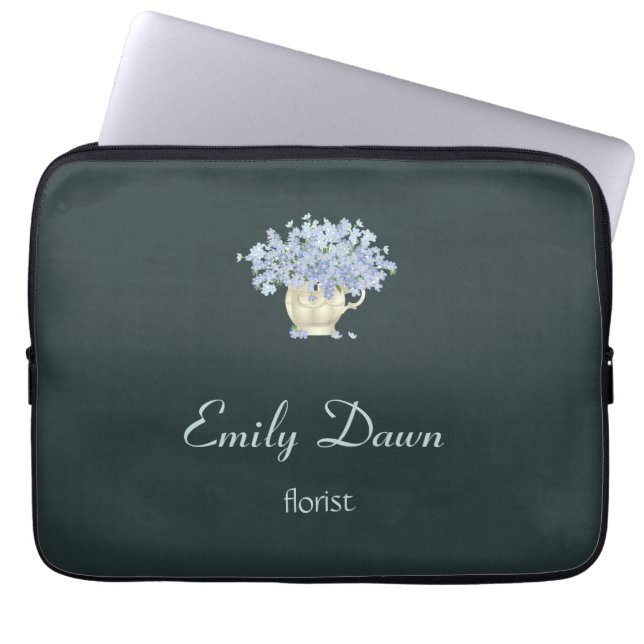 Blue flowers in vase grey laptop sleeve (Front)