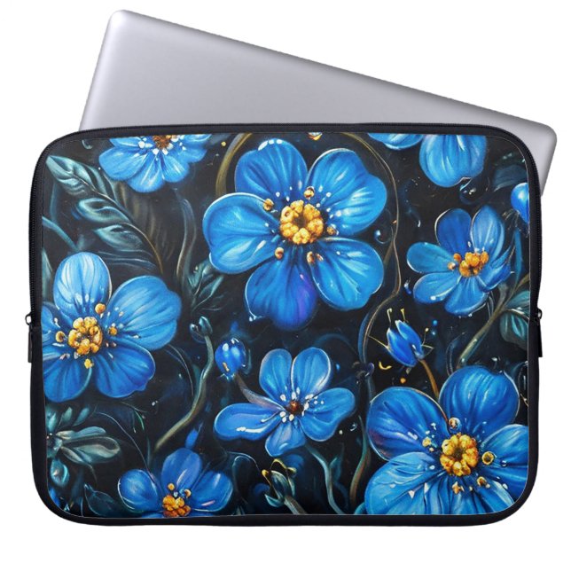 Blue flowers laptop sleeve (Front)
