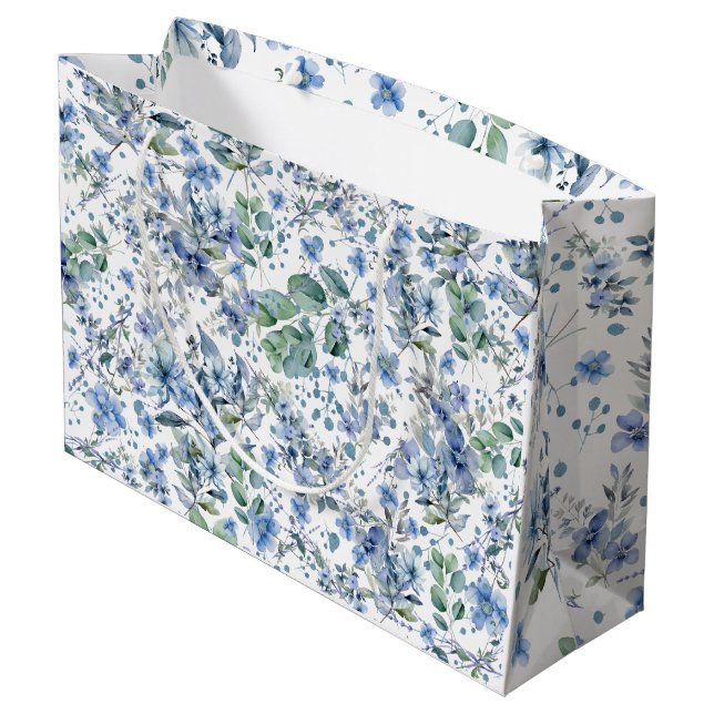 Blue Flowers Large Gift Bag (Back Angled)