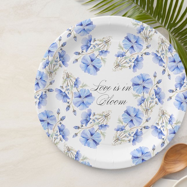 Blue Flowers Love is in Bloom Floral Bridal Shower Paper Plate (Love is in Bloom blue flower pattern paper plates - Something Blue Floral Bridal Shower Collection
)