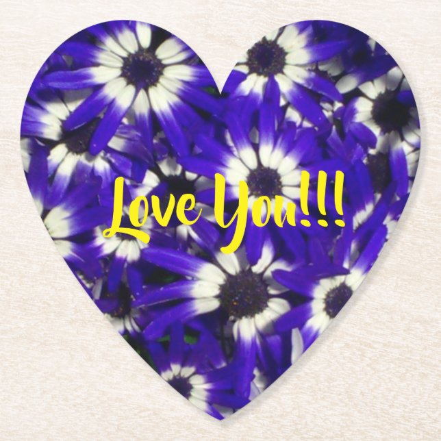 Blue Flowers Love Ya Paper Coaster (Front)