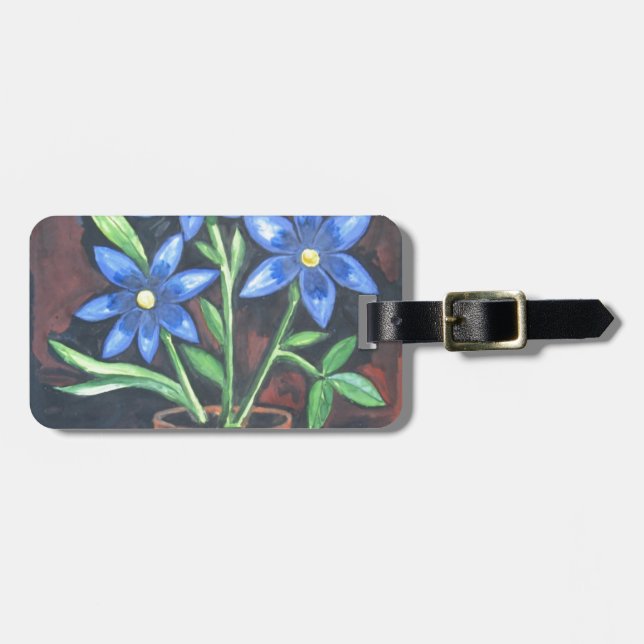 Blue Flowers Luggage Tag (Front Horizontal)