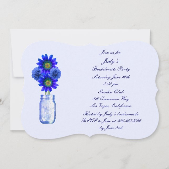 Blue Flowers Mason Jar Bachelorette Party Invite (Front)