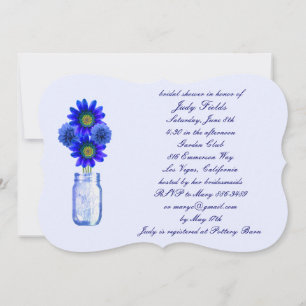Blue Flowers Mason Jar Bridal Shower Invitation