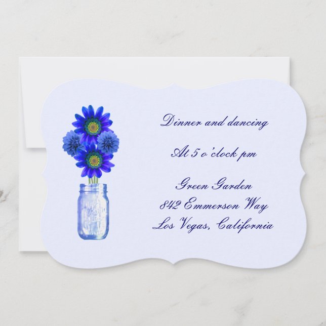 Blue Flowers Mason Jar Reception Card (Front)