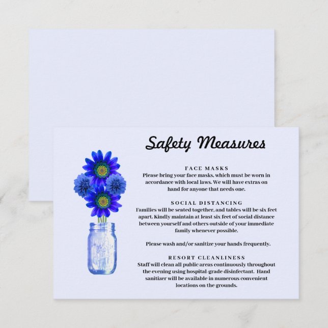 Blue Flowers Mason Jar Safety Measures Enclosure Card (Front/Back)