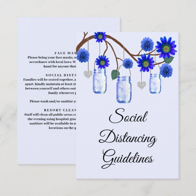 Blue Flowers Mason Jar Safety Measures Enclosure Card (Front/Back)