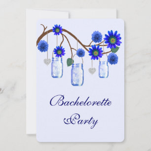Blue Flowers Mason Jars Bachelorette Party Invite