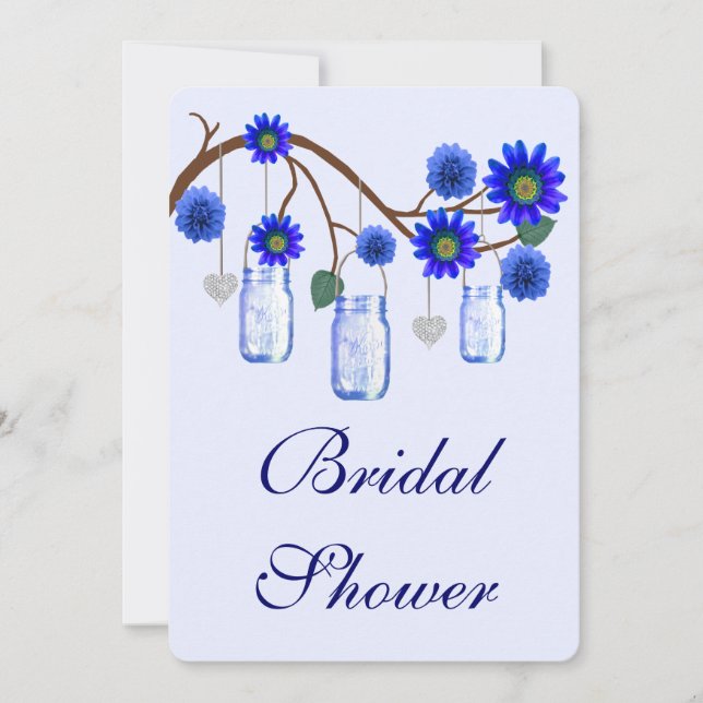 Blue Flowers Mason Jars Bridal Shower Invitation (Front)