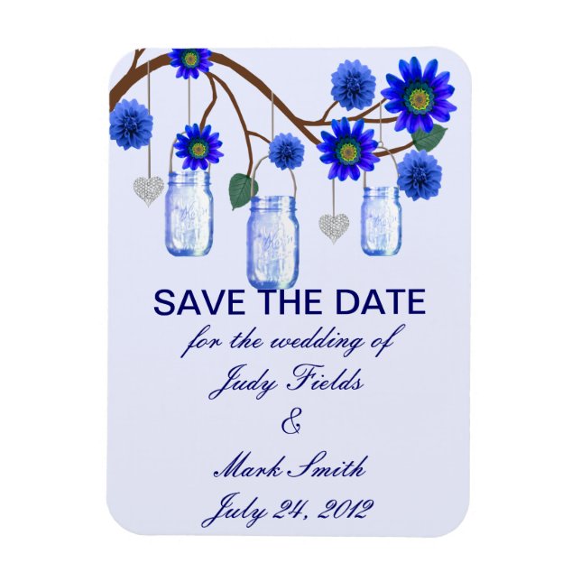 Blue Flowers Mason Jars Save The Date Magnet (Vertical)