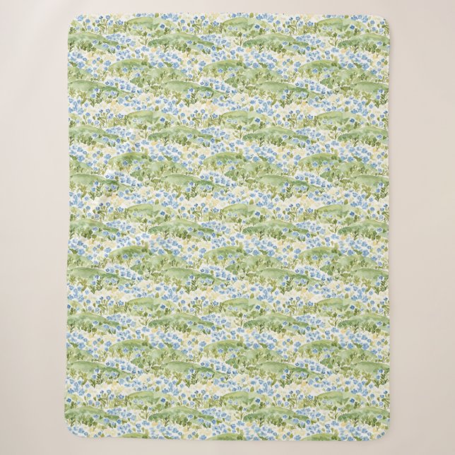 Blue Flowers Meadow Sherpa Blanket (Front)