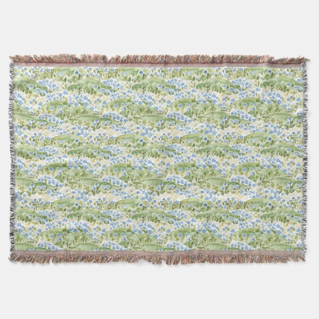 Blue Flowers Meadow Throw Blanket (Front)