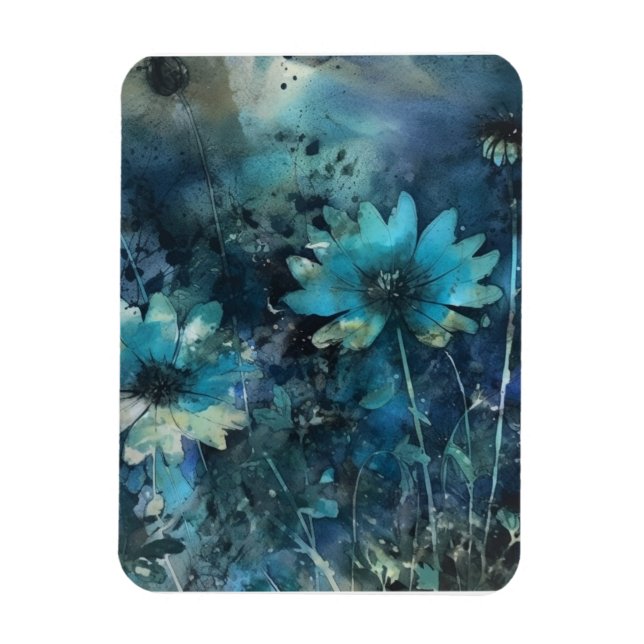 Blue Flowers Mixed Media Magnet (Vertical)