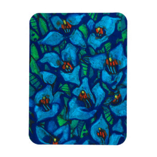 Blue Flowers, modern floral art, pastel painting Magnet
