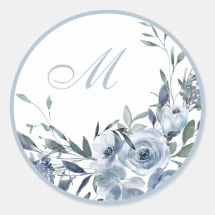 Blue Flowers Monogram Wedding Envelope Seals
